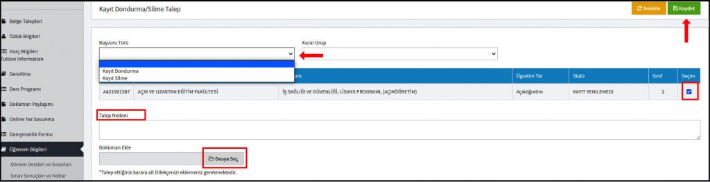 Auzef Kayıt Sildirme Başvurusu